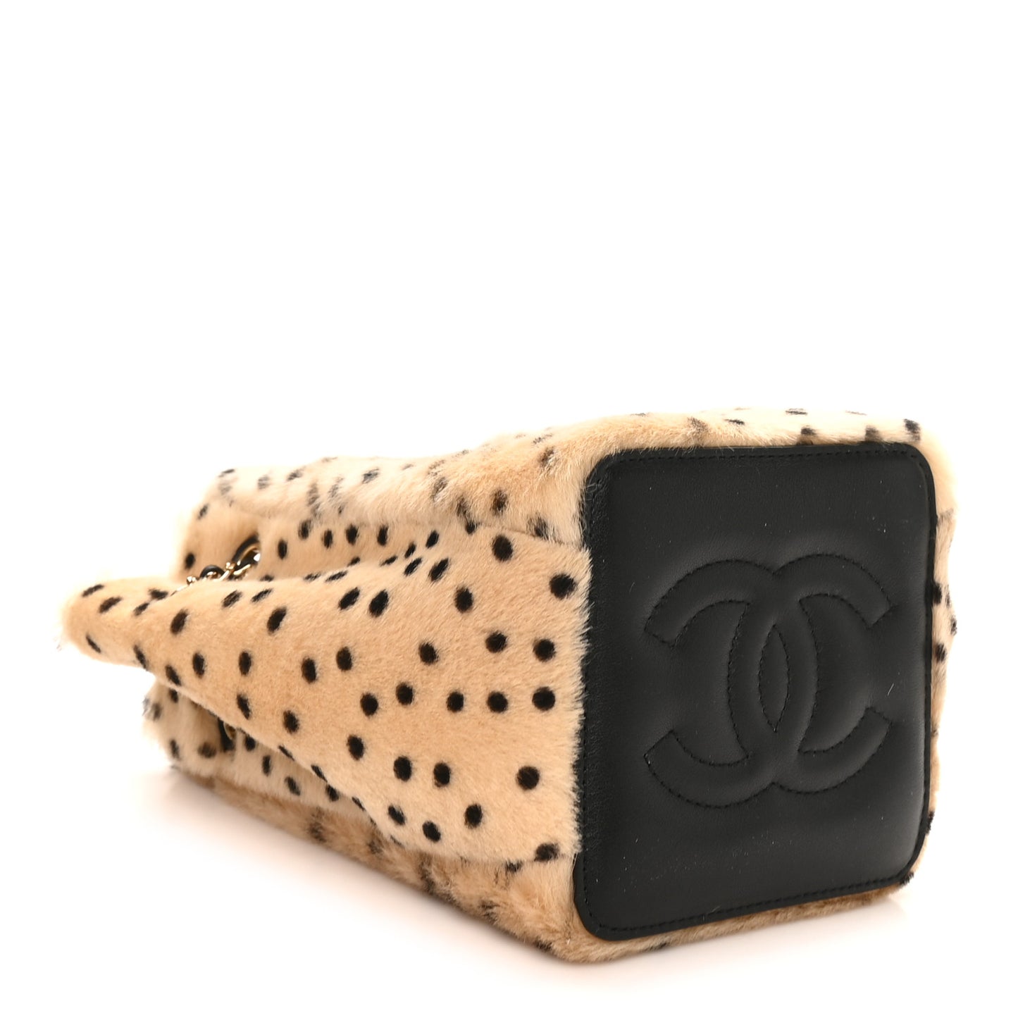 Pony Hair Cheetah Printed CC Chain Bucket Bag Light Beige Black