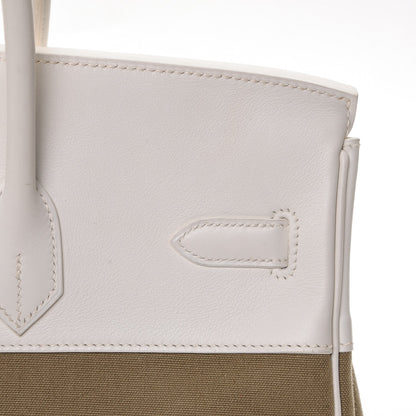 Hermes Swift Toile Birkin 35 Blanc Vert Miliatire 19 of 27