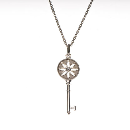 Tiffany Sterling Silver Diamond Small Daisy Key Pendant Necklace 4 of 8