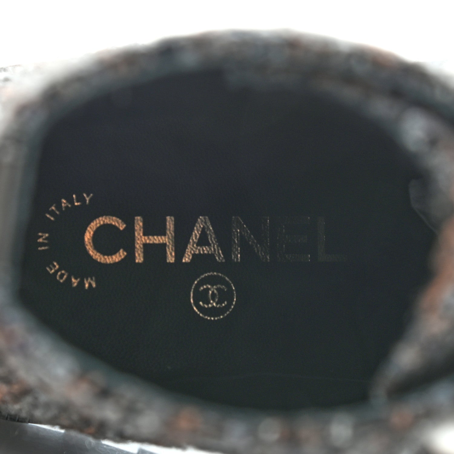 Chanel Tweed Patent Calfskin Pearl Combat Short Boots 37.5 Brown Black Grey 7 of 10