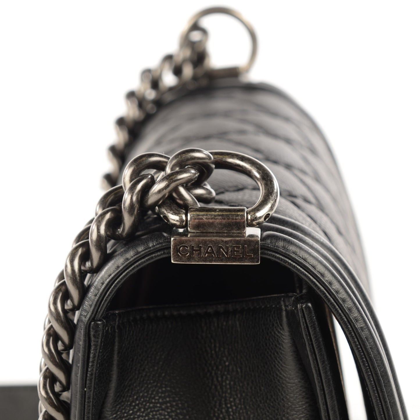 Calfskin Double Stitch Medium Boy Flap Black