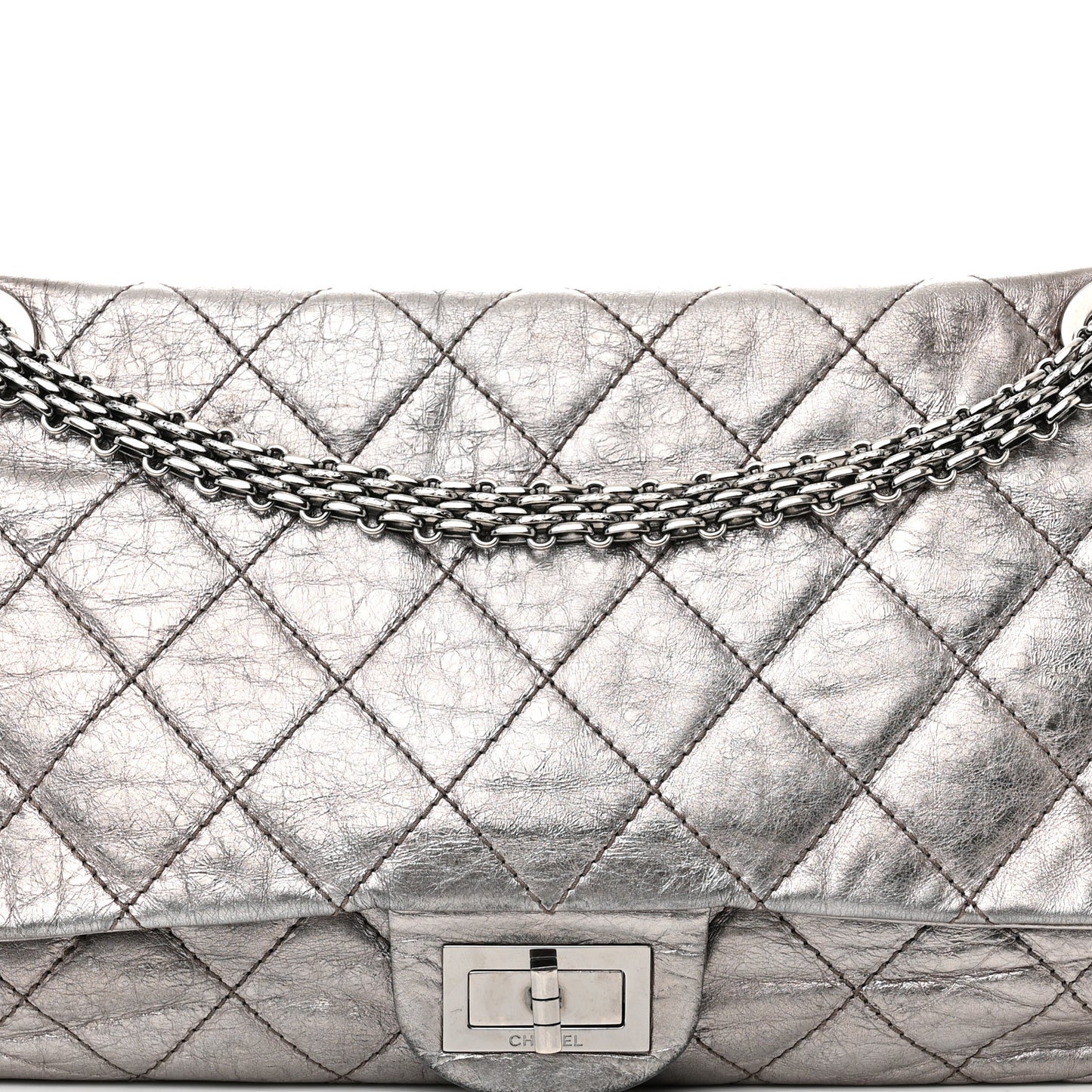 Metallic Aged Calfskin Quilted 2.55 Reissue 227 Flap Silver