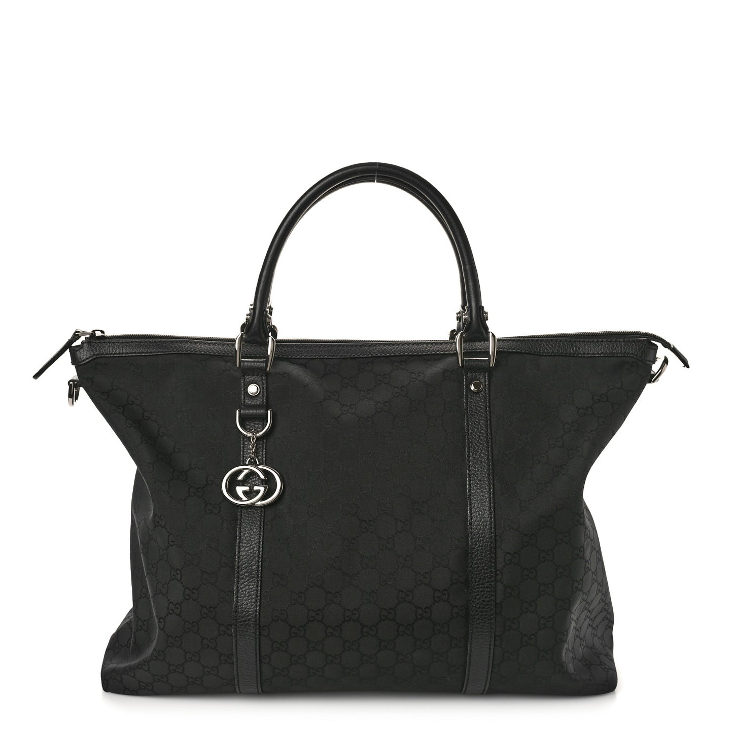 Nylon Monogram Medium GG Charm Dome Satchel Black