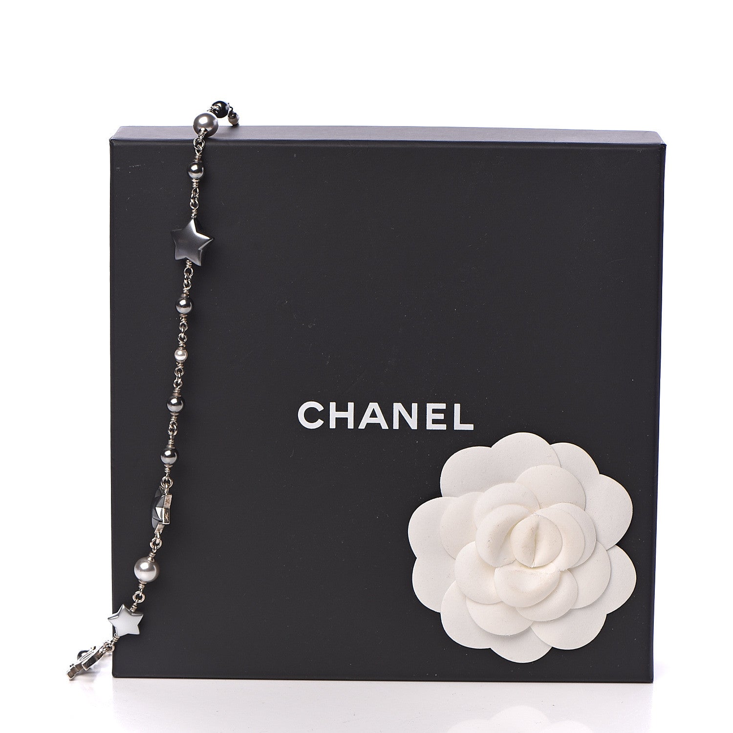 Chanel Metal Resin Pearl Star CC Necklace Silver 6 of 6