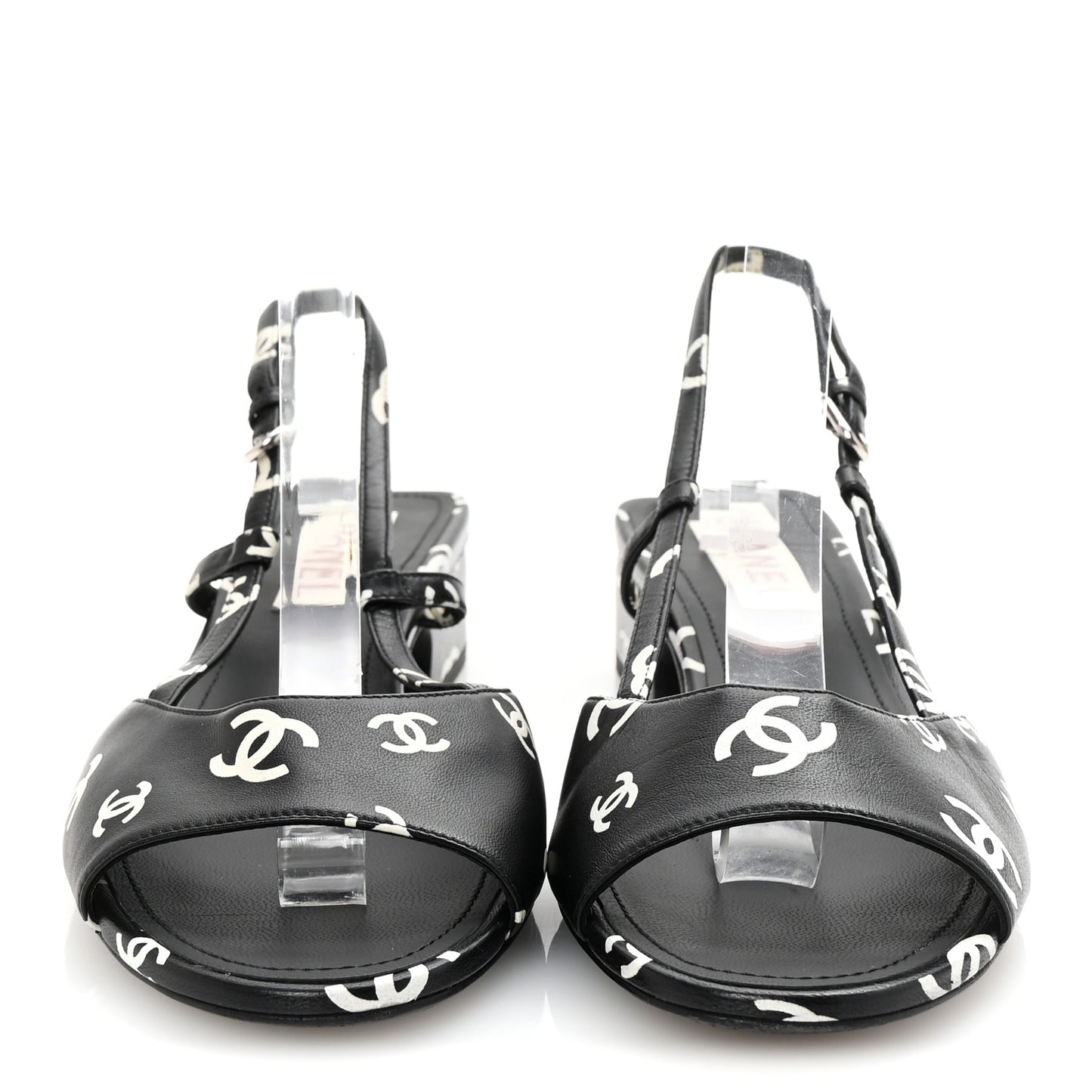 Printed Lambskin CC Slingback Sandals 41 Black White