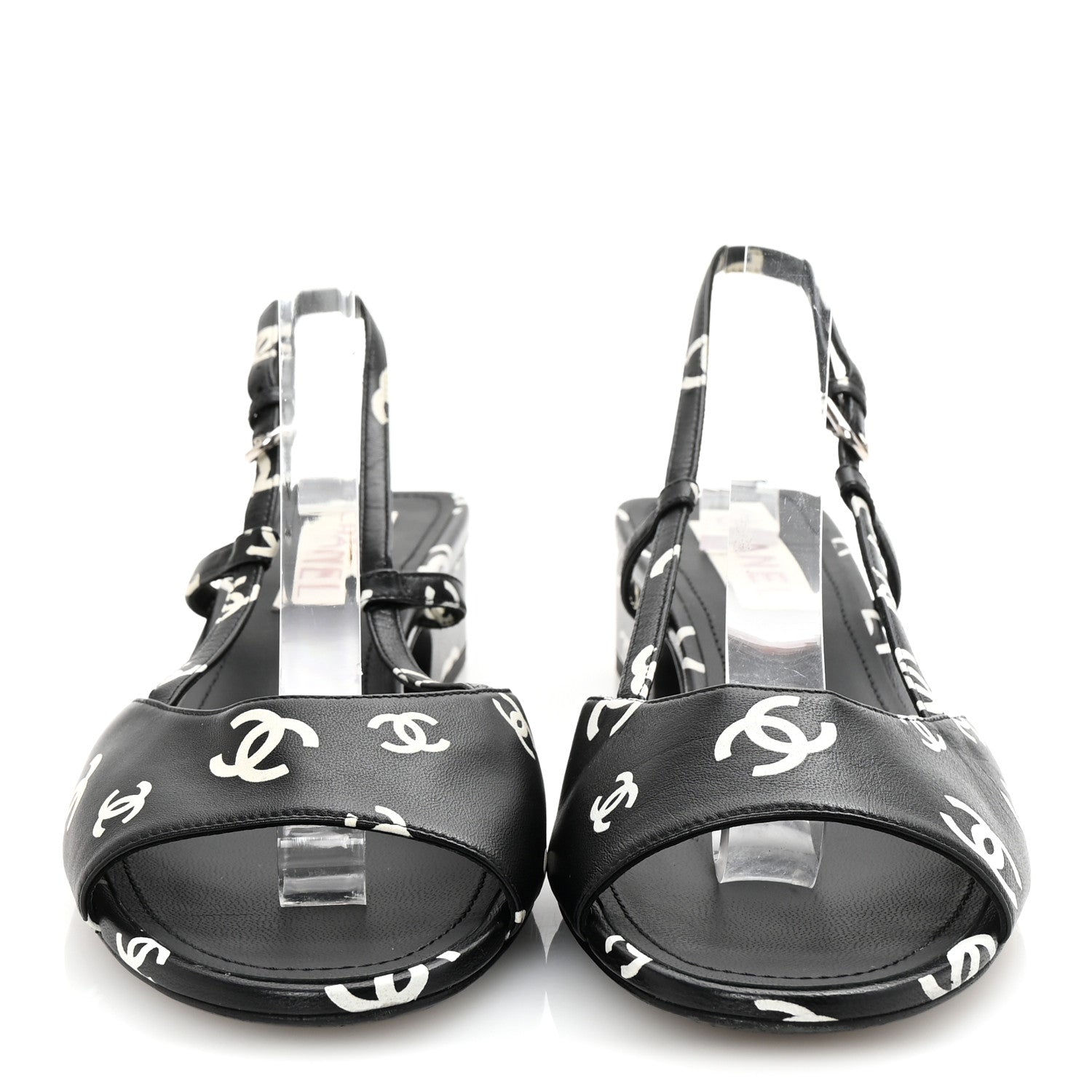 Chanel Printed Lambskin CC Slingback Sandals 41 Black White 3 of 8
