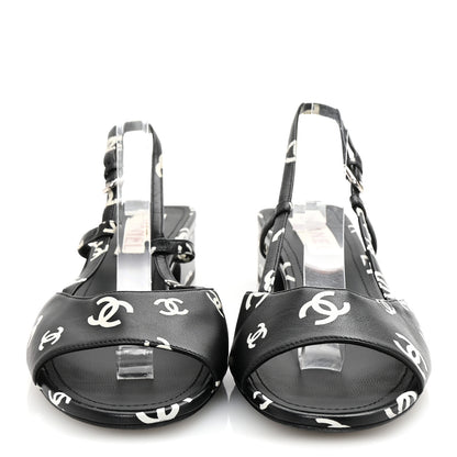 Chanel Printed Lambskin CC Slingback Sandals 41 Black White 3 of 8
