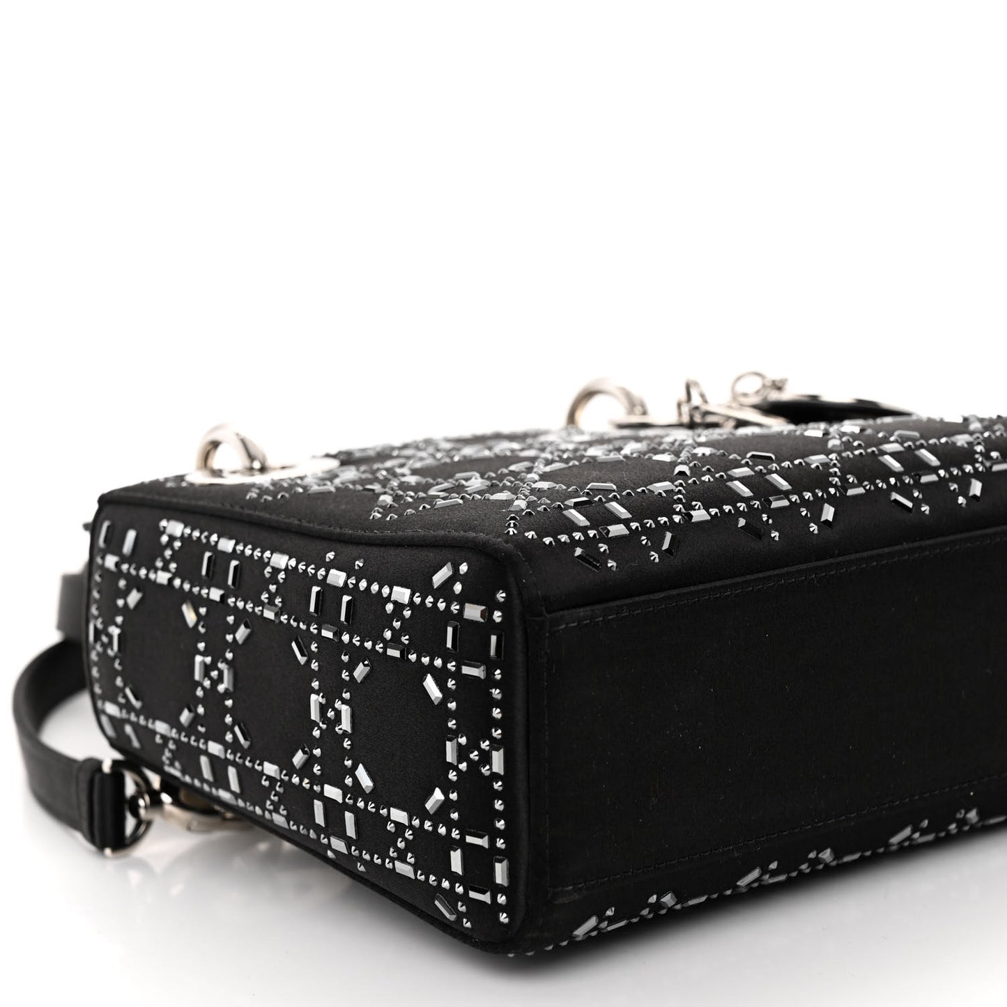 Satin Crystal Cannage Mini Lady Dior Black