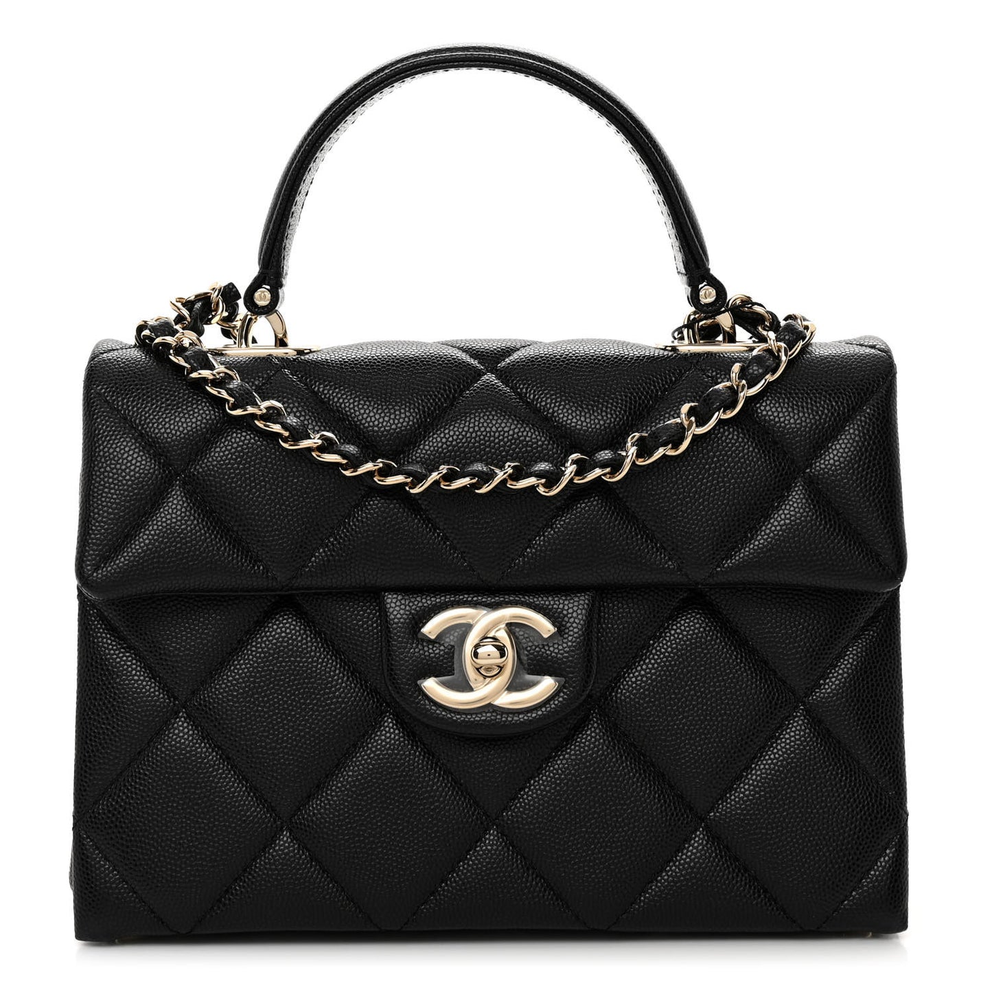 Caviar Quilted Mini Retro Twist Top Handle Flap Black