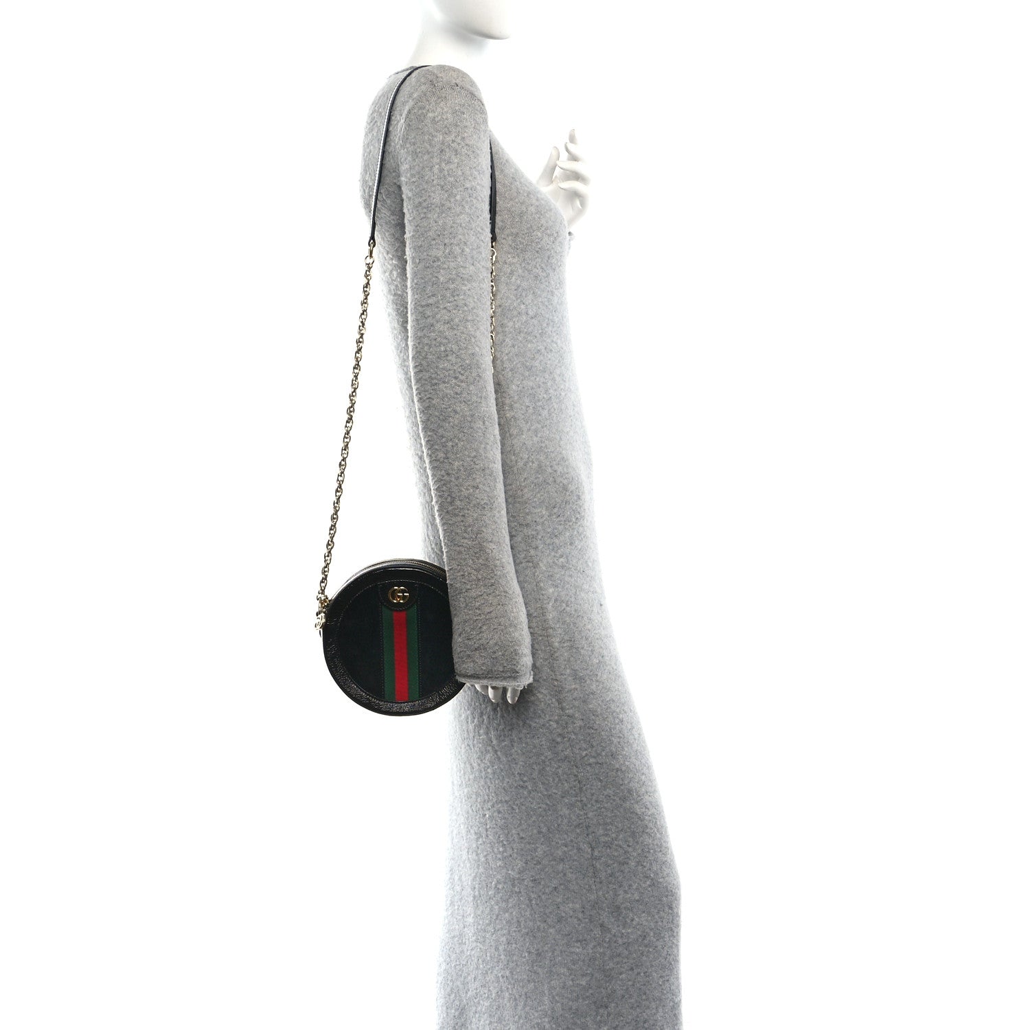Gucci Suede Patent Web Mini Ophidia Round Shoulder Bag Black 2 of 11