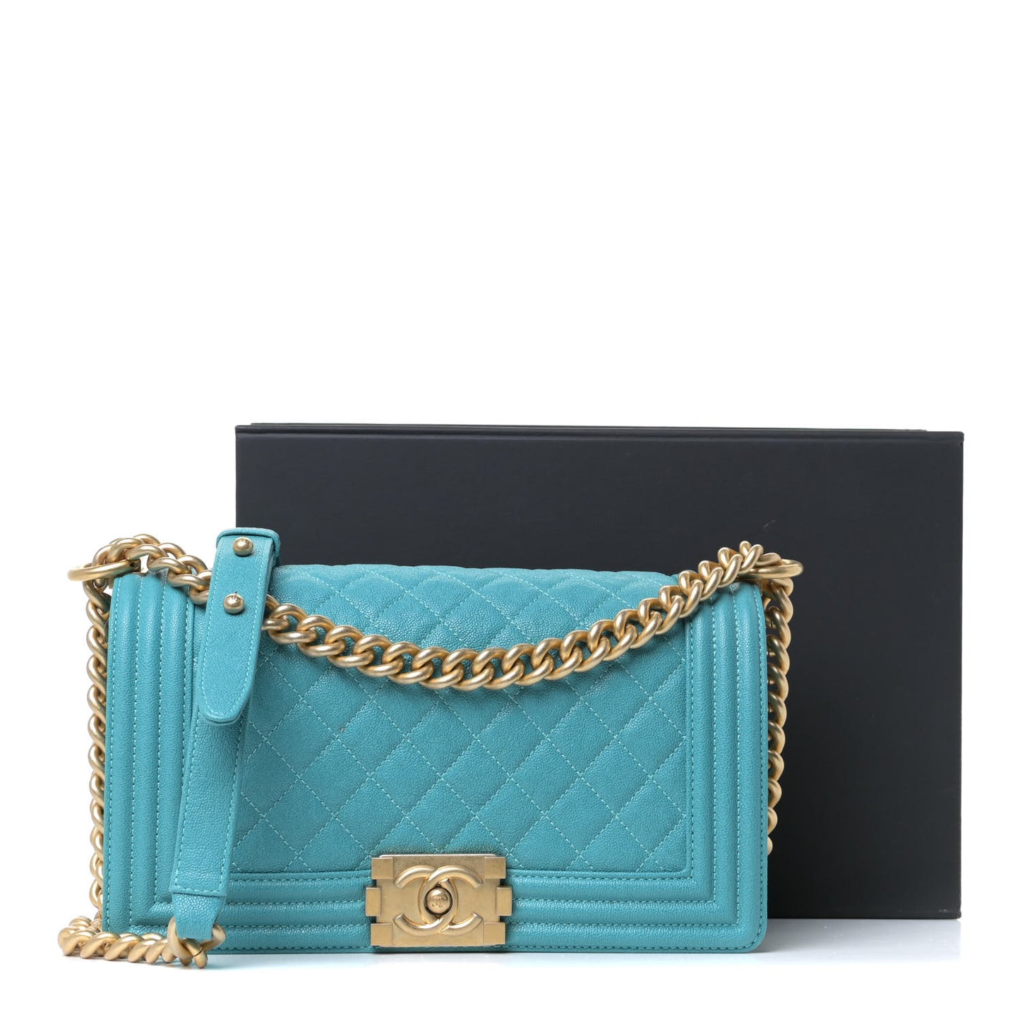 Caviar Quilted Medium Boy Flap Turquoise