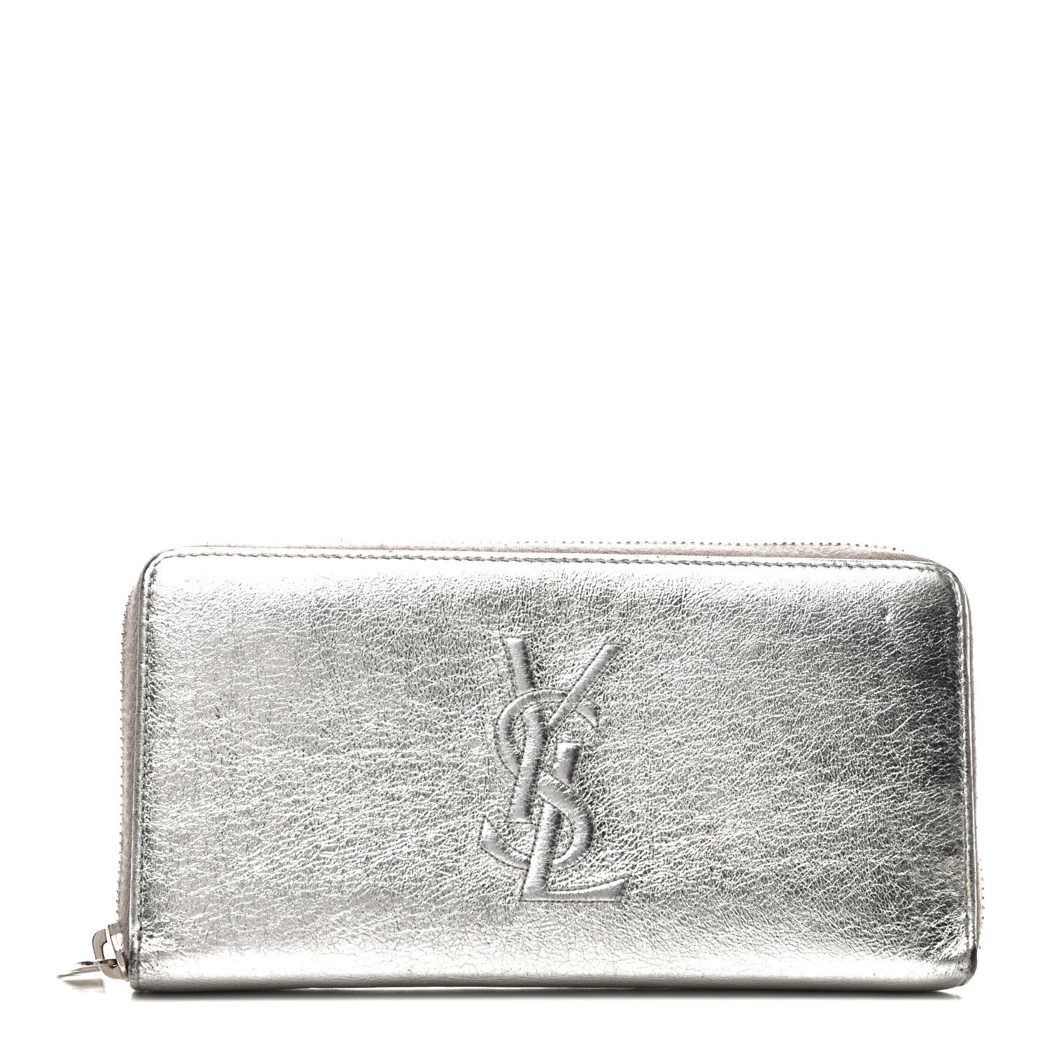 Saint Laurent Metallic Calfskin Belle De Jour Zip Around Wallet Moon 1 of 8