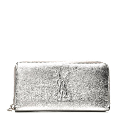 Saint Laurent Metallic Calfskin Belle De Jour Zip Around Wallet Moon 1 of 8