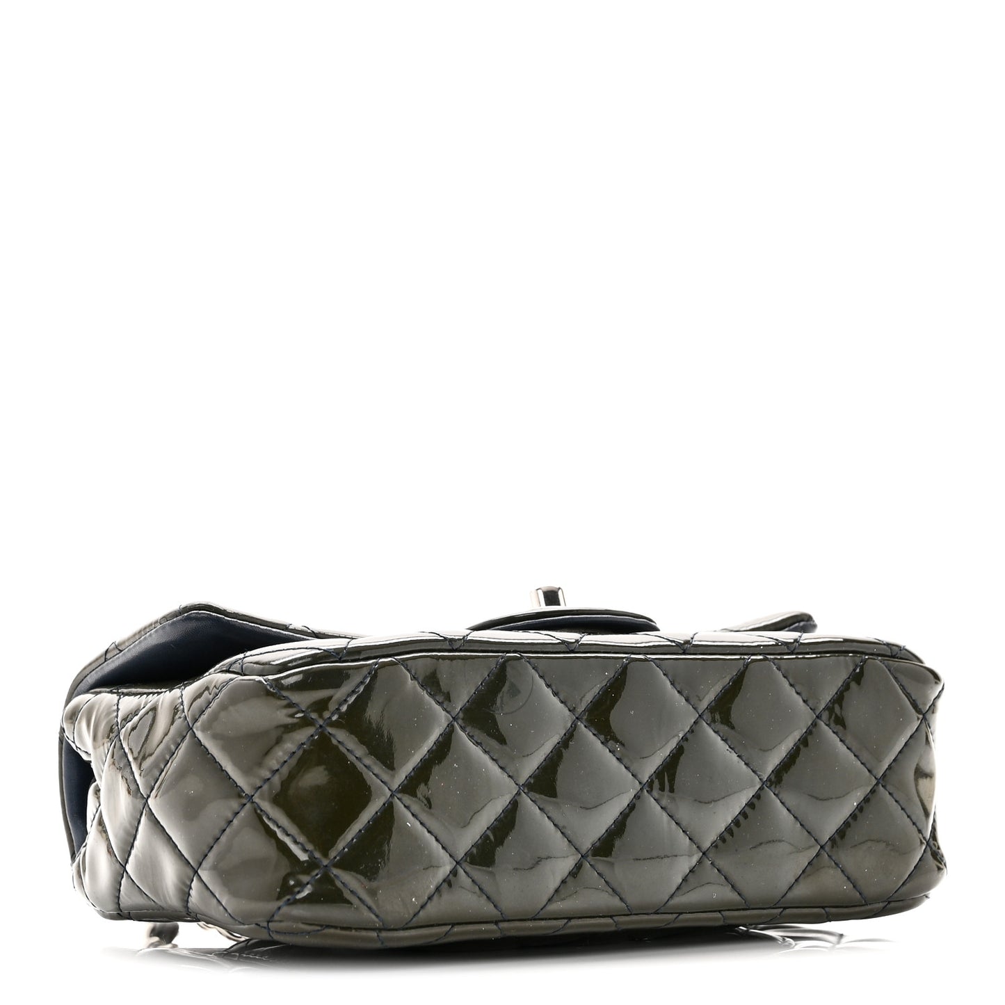 Patent Calfskin Quilted Mini Rectangular Flap Navy Blue