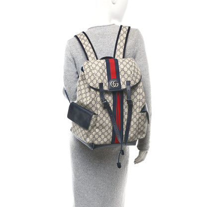 Gucci GG Supreme Monogram Medium Ophidia Double Buckle Backpack Beige Blue Black 2 of 12