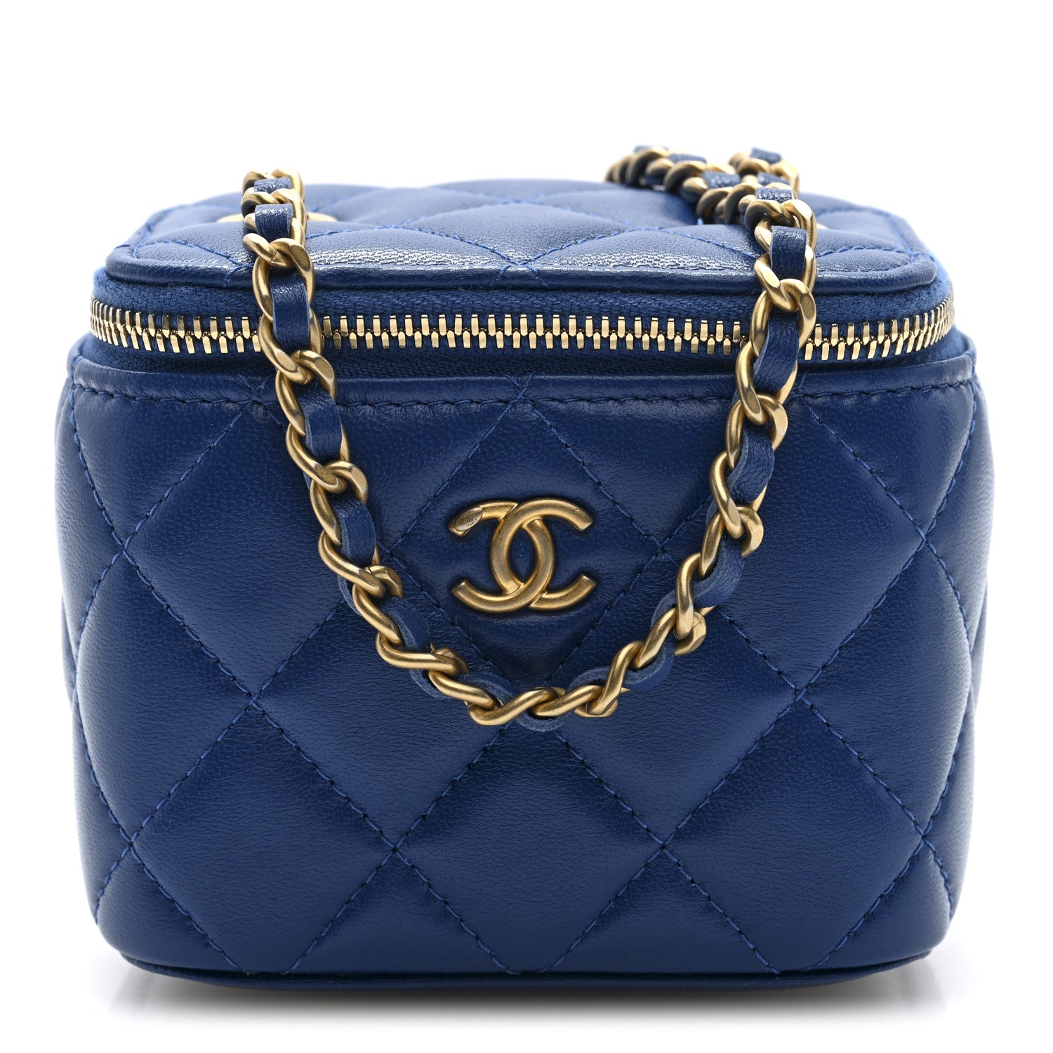 Chanel Lambskin Quilted Pearl Crush Mini Vanity Case With Chain Blue 1 of 11