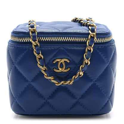 Chanel Lambskin Quilted Pearl Crush Mini Vanity Case With Chain Blue 1 of 11