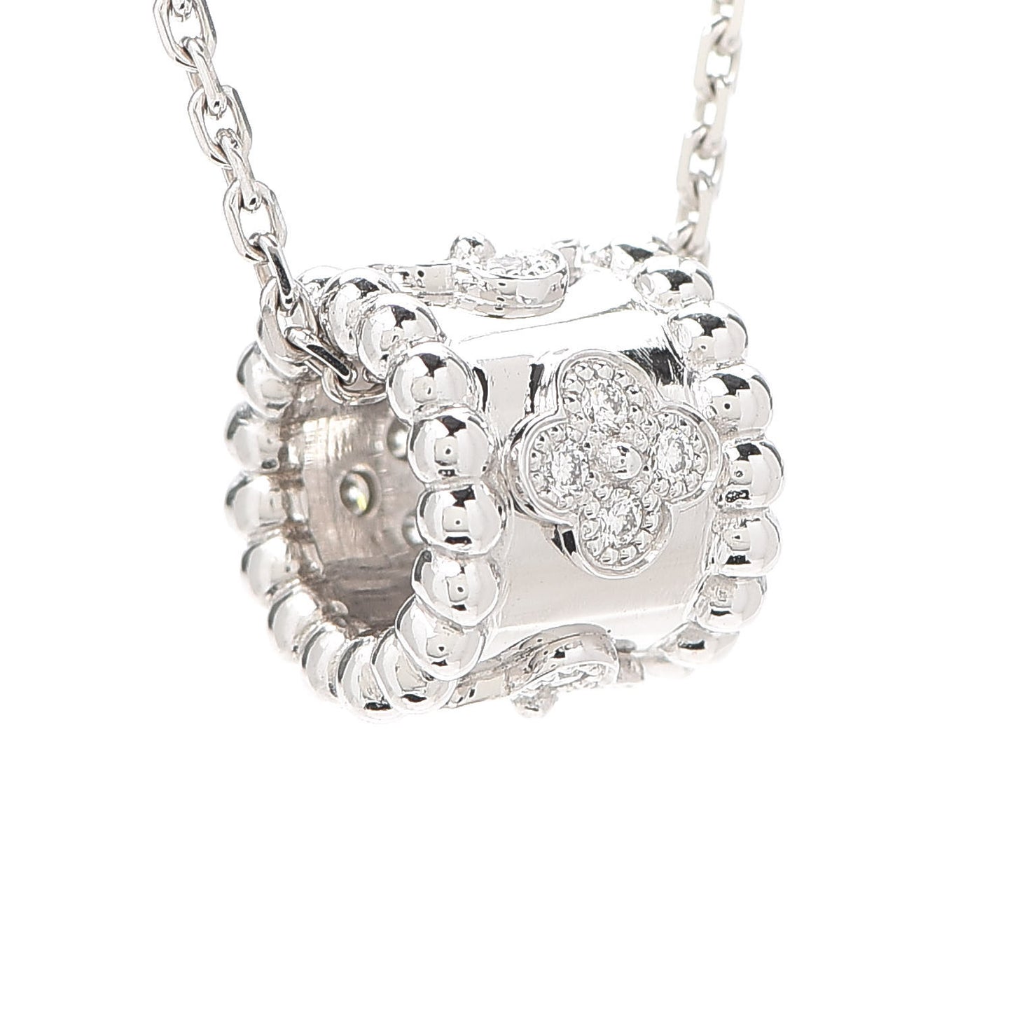 18K White Gold Diamond Small Perlee Clovers Pendant Necklace