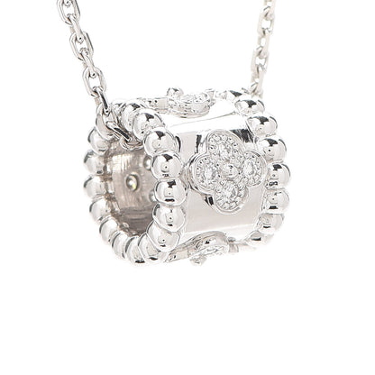 Van Cleef & Arpels 18K White Gold Diamond Small Perlee Clovers Pendant Necklace 4 of 10