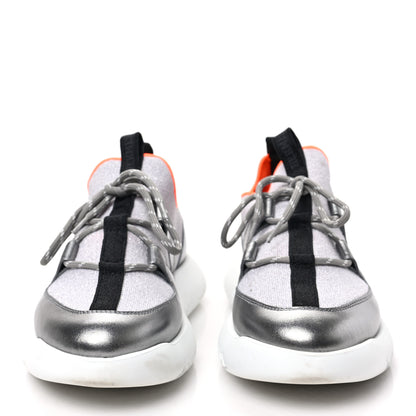 Hermes Knit Metallic Calfskin Womens Duel Sneakers 36 Argent Orange Black 2 of 7