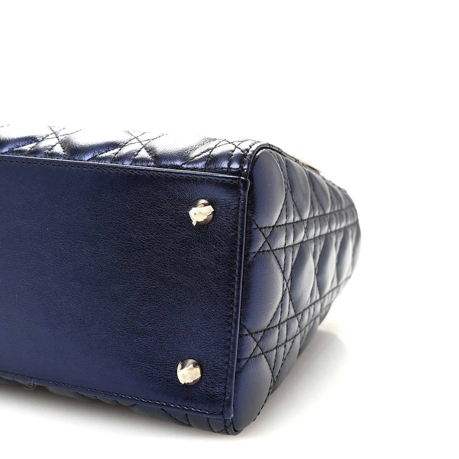 Christian Dior Metallic Calfskin Cannage Medium Lady Dior Blue 9 of 9