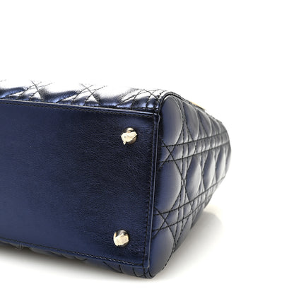 Christian Dior Metallic Calfskin Cannage Medium Lady Dior Blue 9 of 9