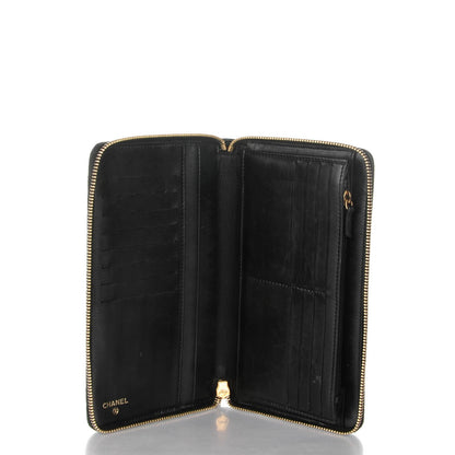 Chanel Lambskin Quilted Camellia Zip Around Organizer Wallet Black 4 of 7
