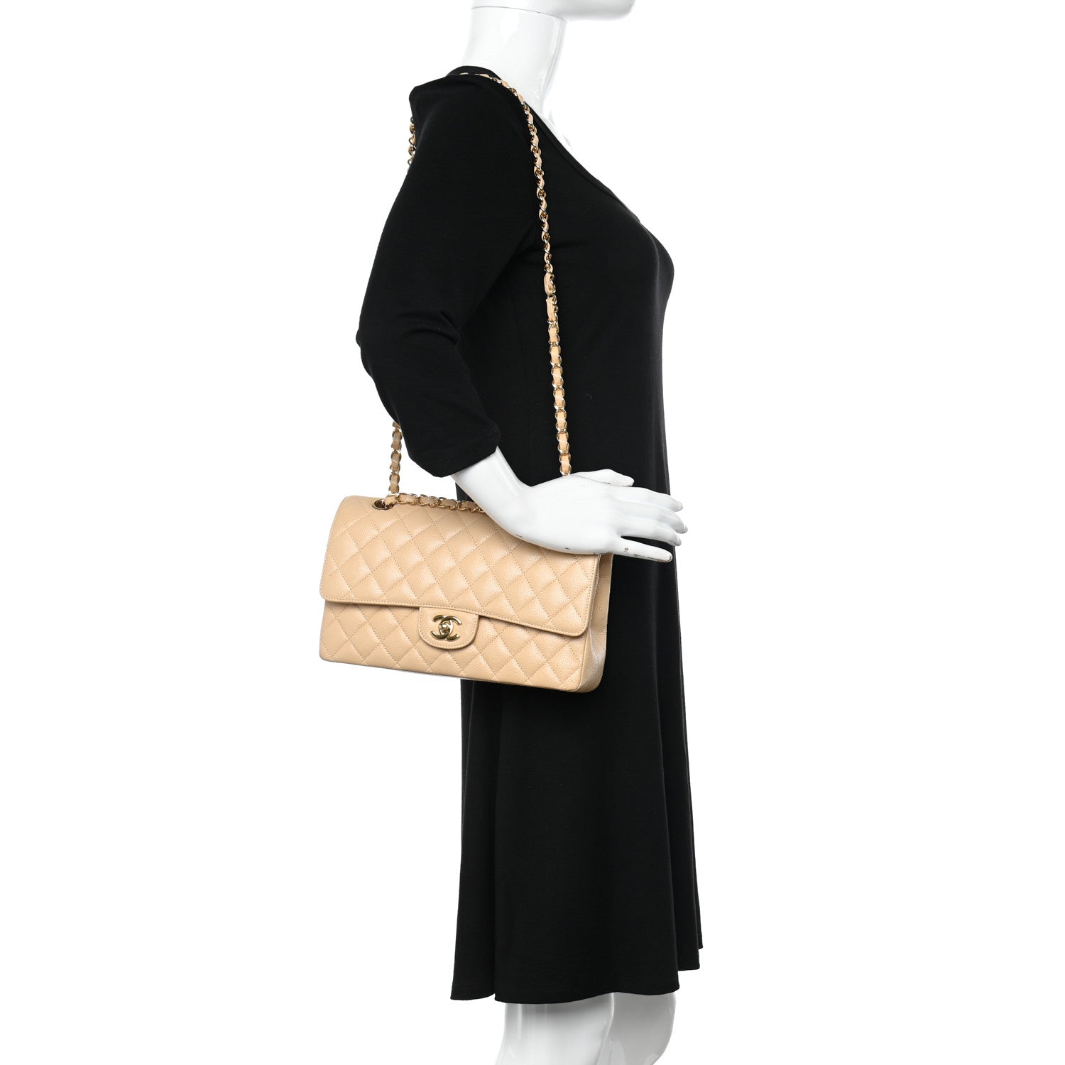 Chanel Caviar Quilted Medium Double Flap Beige 2 of 13