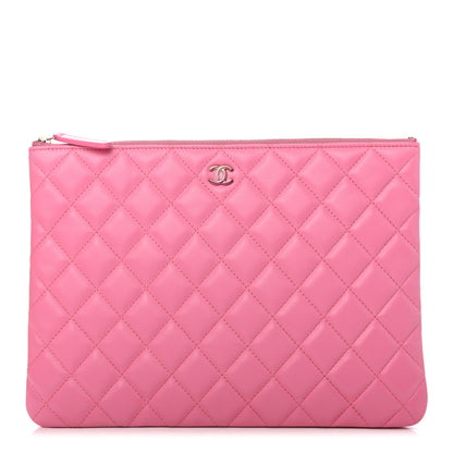 Chanel Lambskin Quilted Medium CC Cosmetic Case Pink Yellow 1 of 4
