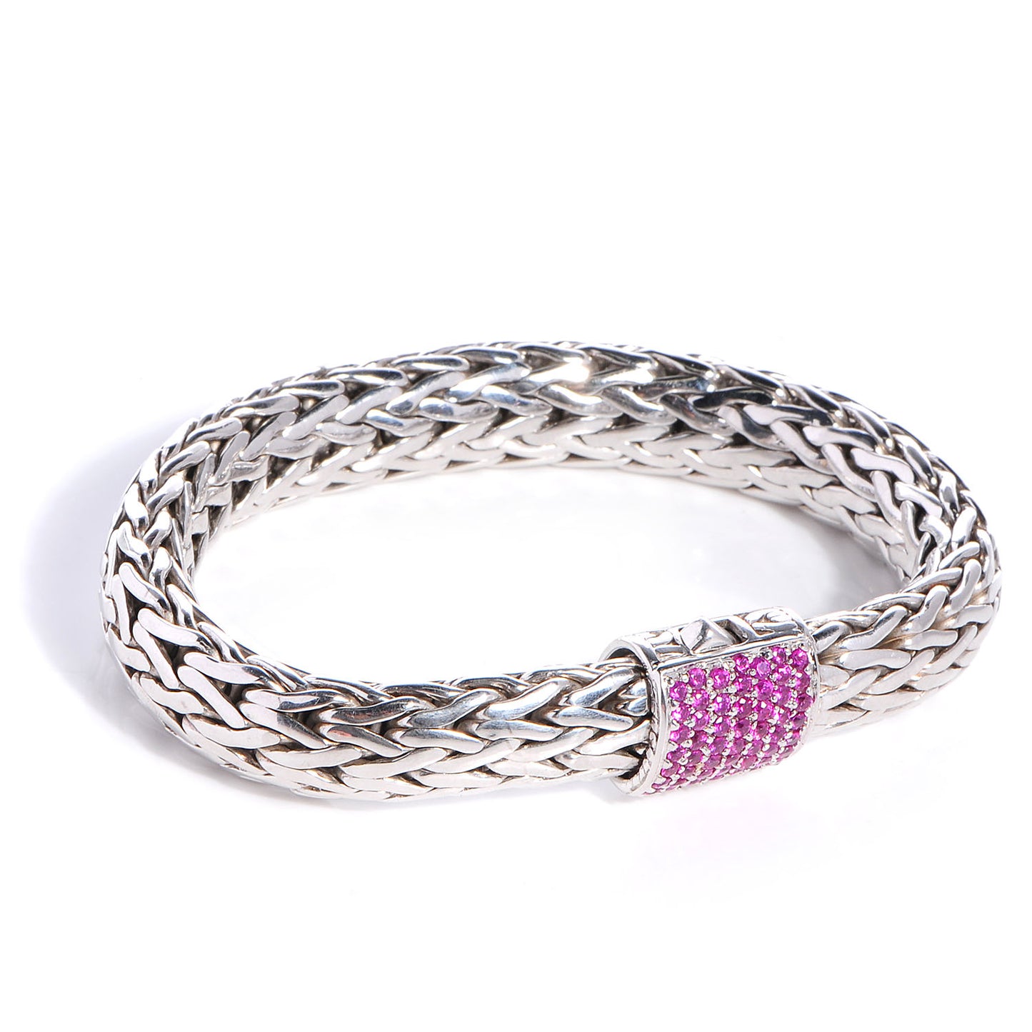 Sterling Silver Pink Sapphire Braided Classic Clasp Bracelet Medium
