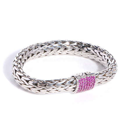 John Hardy Sterling Silver Pink Sapphire Braided Classic Clasp Bracelet Medium 4 of 7