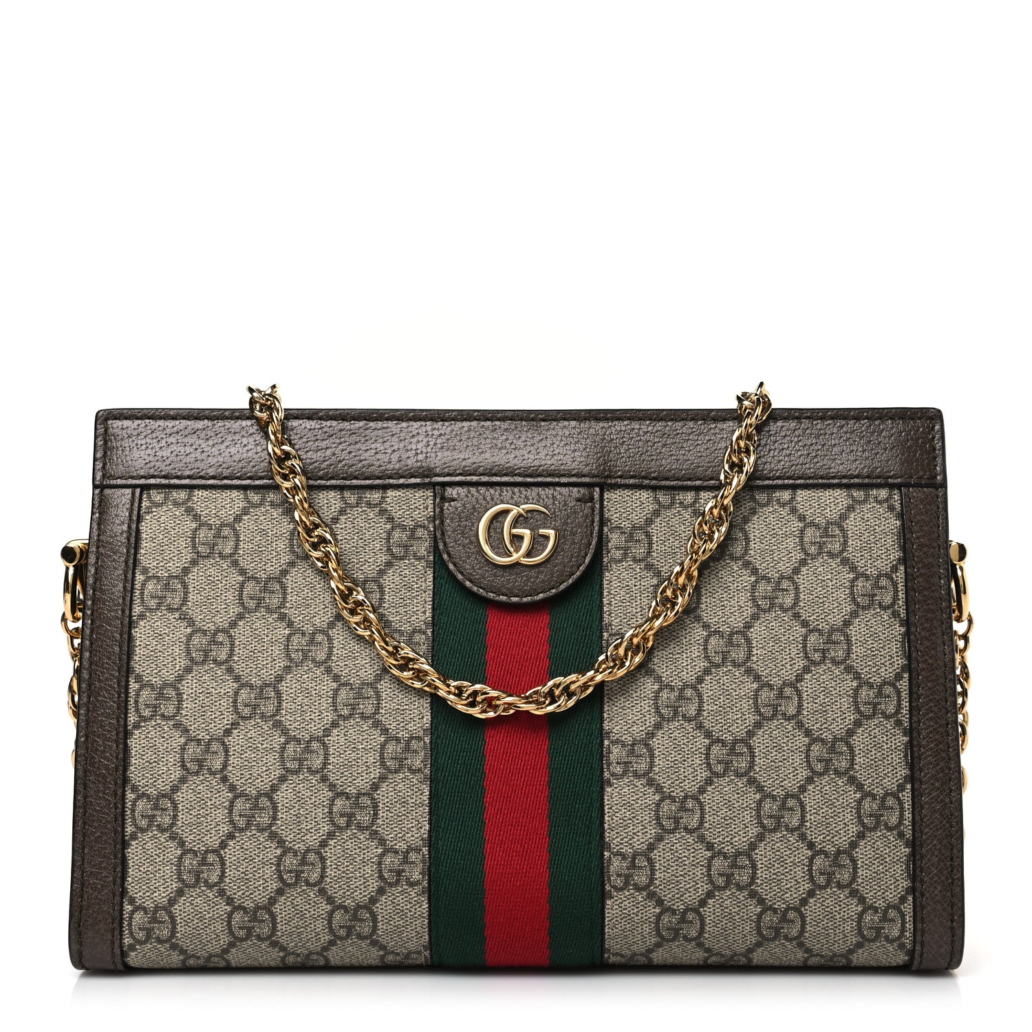Gucci GG Supreme Monogram Web Small Ophidia Chain Shoulder Bag Brown 1 of 9