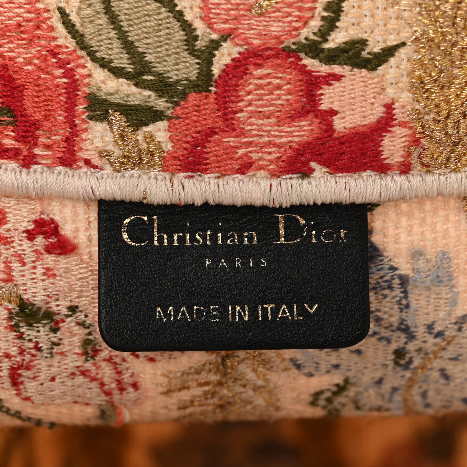 Christian Dior Canvas Embroidered Medium Hibiscus Book Tote Beige