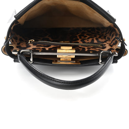 Fendi Calfskin Calf Hair Leopard Print Medium Peekaboo Iconic Satchel Black 5 of 14