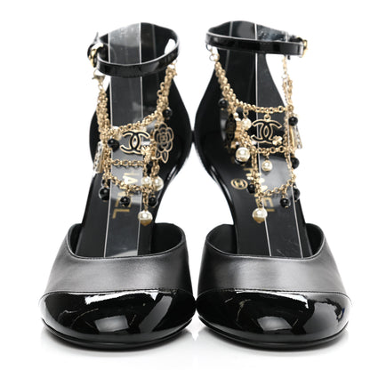 Chanel Patent Cap Toe Chain Ankle Strap Pumps 39 Black 2 of 8