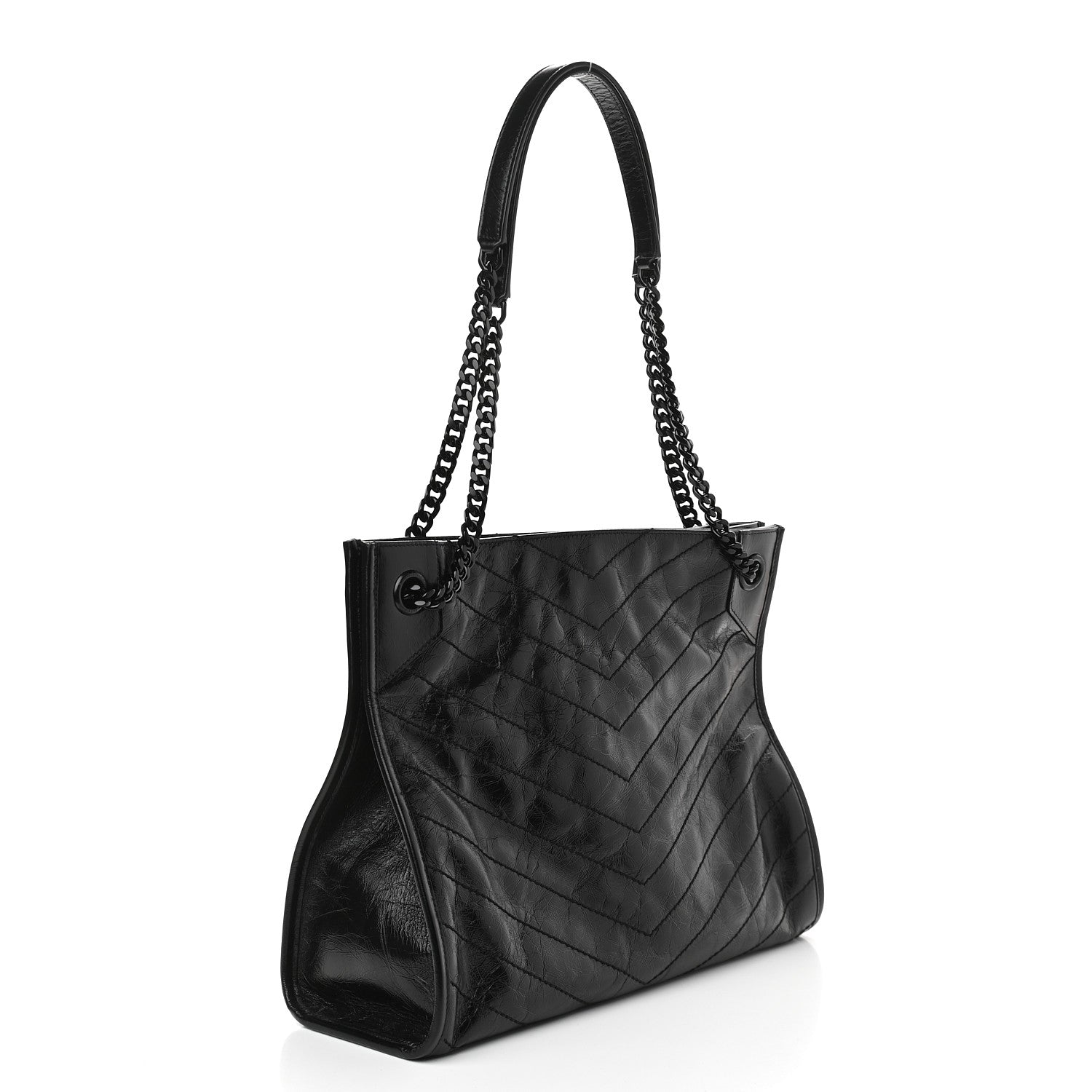 Saint Laurent Crinkled Calfskin Matelasse Monogram Medium Niki Shopper Tote Black 3 of 9