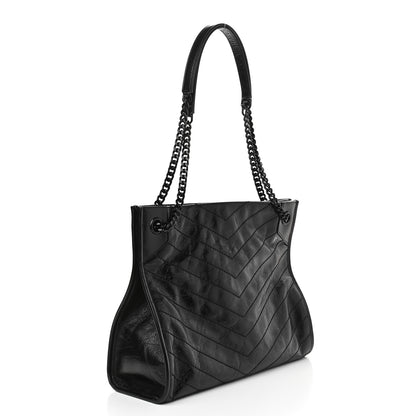Saint Laurent Crinkled Calfskin Matelasse Monogram Medium Niki Shopper Tote Black 3 of 9