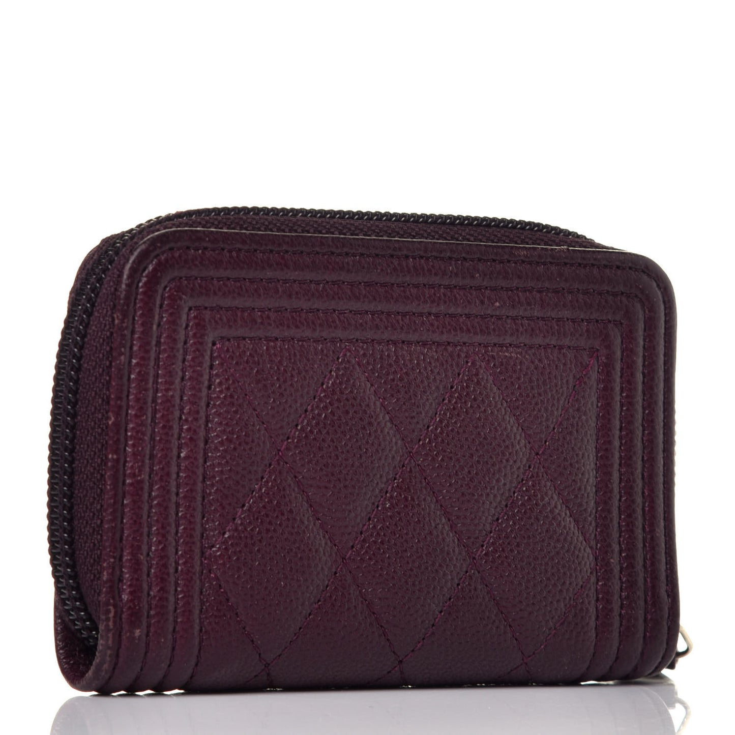 Caviar Quilted Boy Zip Around Coin Purse Wallet Dark Purple