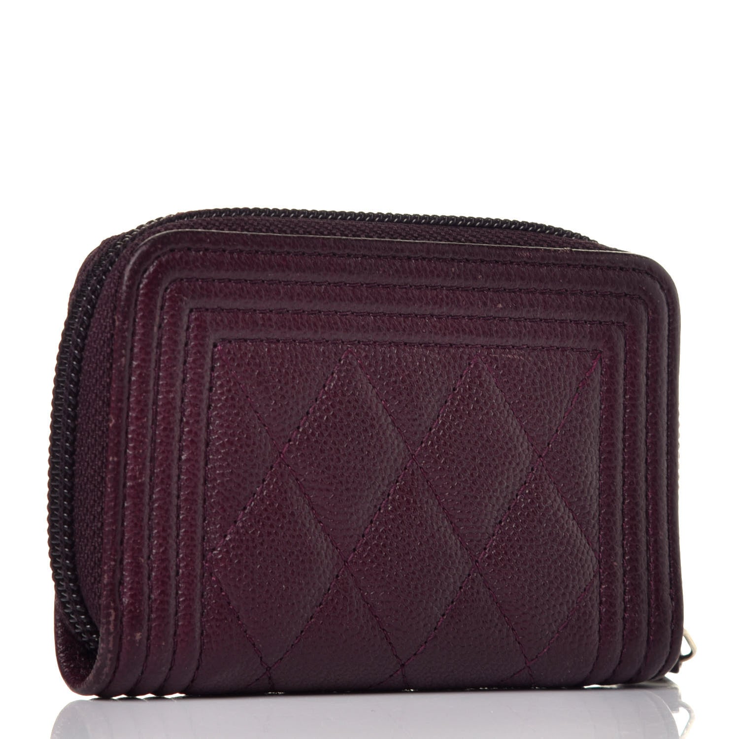 Chanel Caviar Quilted Boy Zip Around Coin Purse Wallet Dark Purple 3 of 9