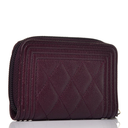 Chanel Caviar Quilted Boy Zip Around Coin Purse Wallet Dark Purple 3 of 9