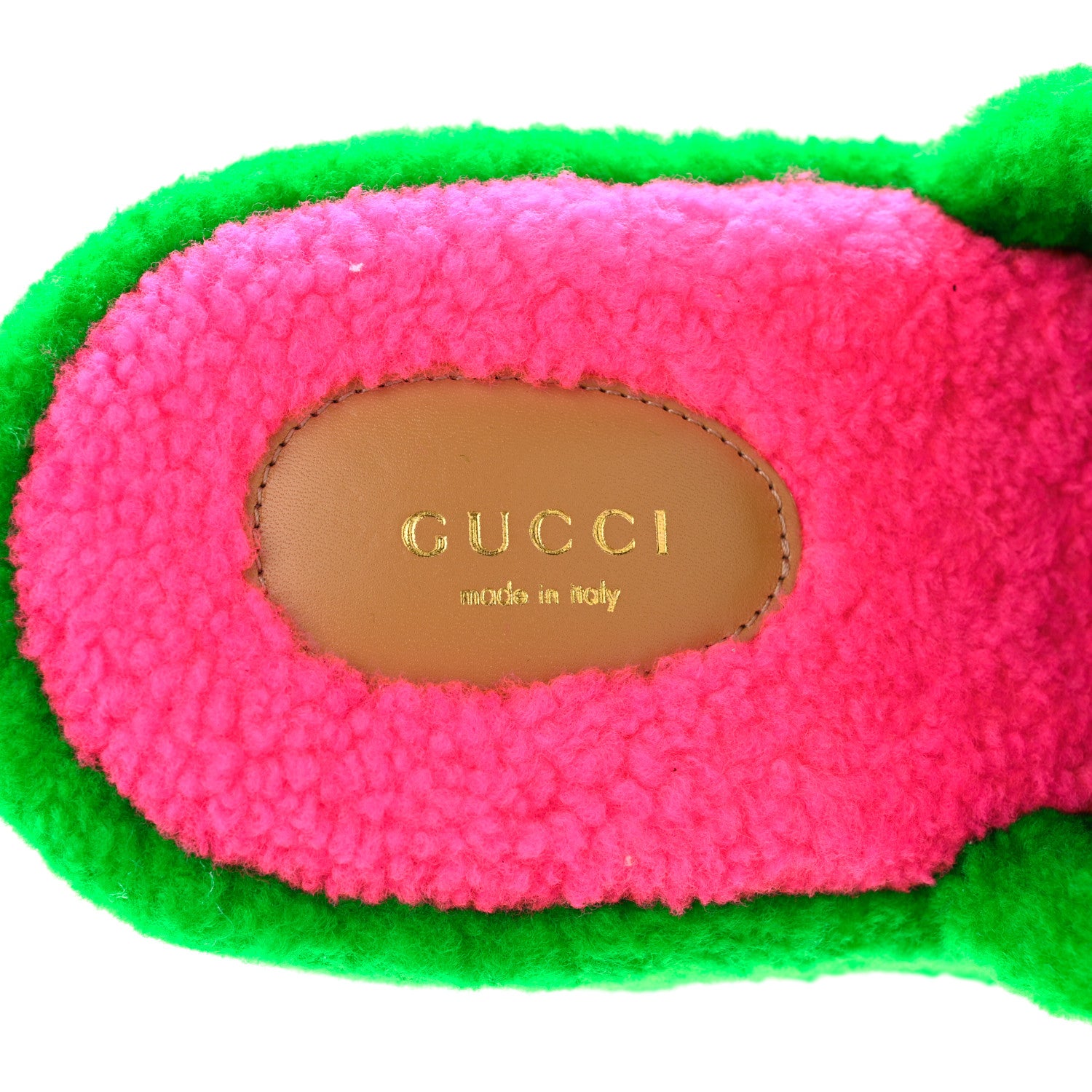 Gucci Shearling Interlocking G Womens Elea Platform Slide Wedge Sandals 38 Green Fluo Fuxia Fluo 7 of 9