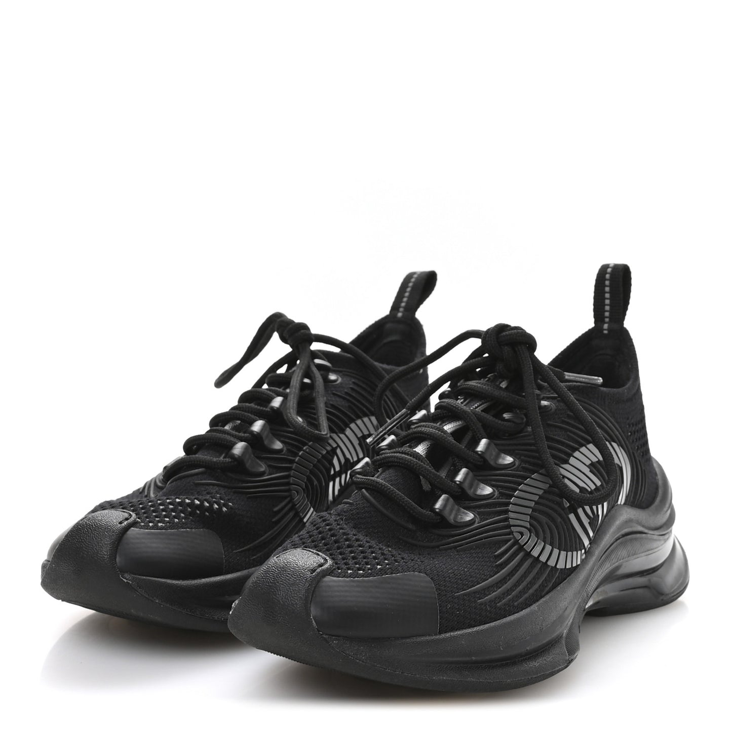 Technical Knit Fabric Waves Womens Gucci Run Sneakers 35.5 Black