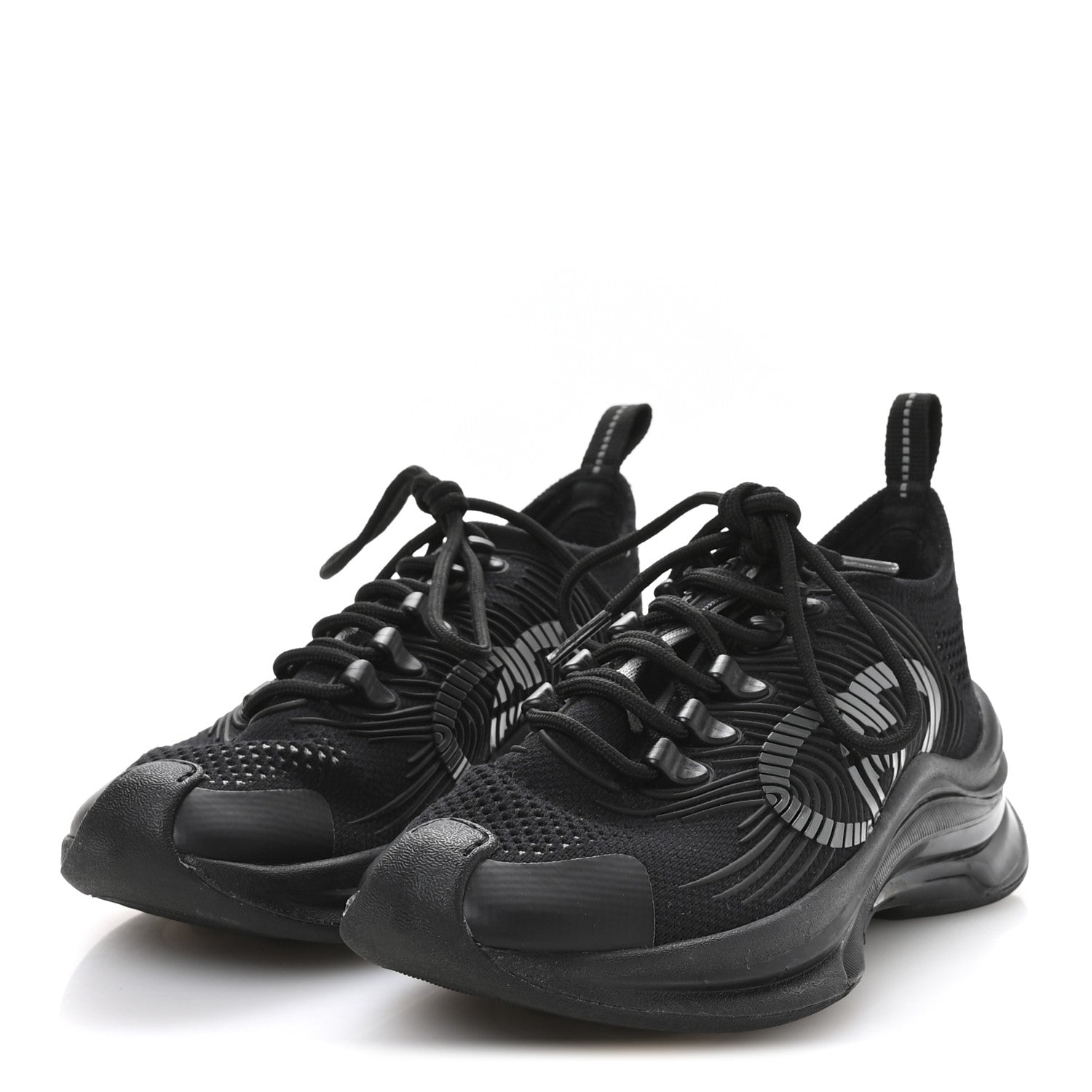 Gucci Technical Knit Fabric Waves Womens Gucci Run Sneakers 35.5 Black 4 of 7