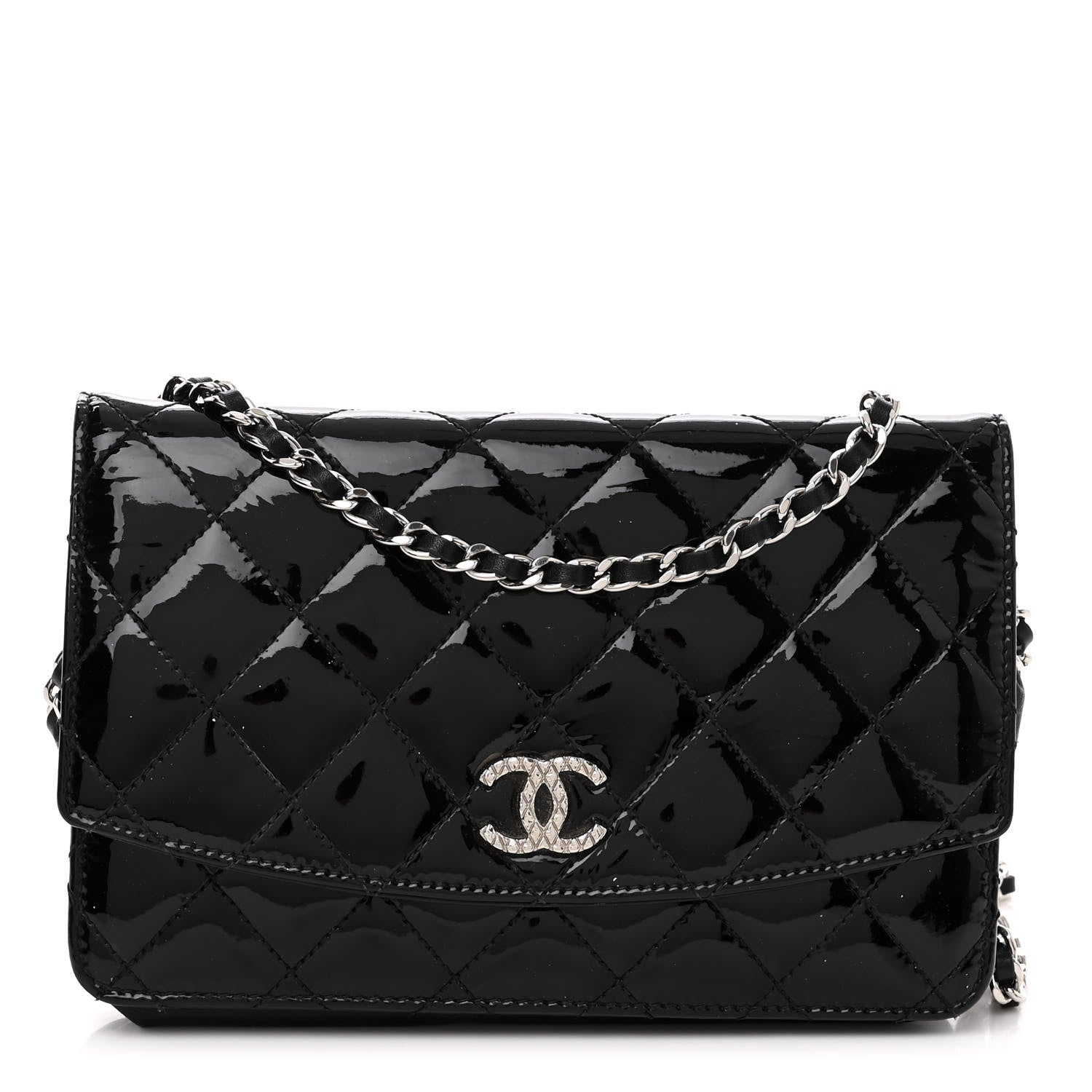 Chanel Patent Quilted Brilliant Wallet On Chain WOC Black 1 of 11