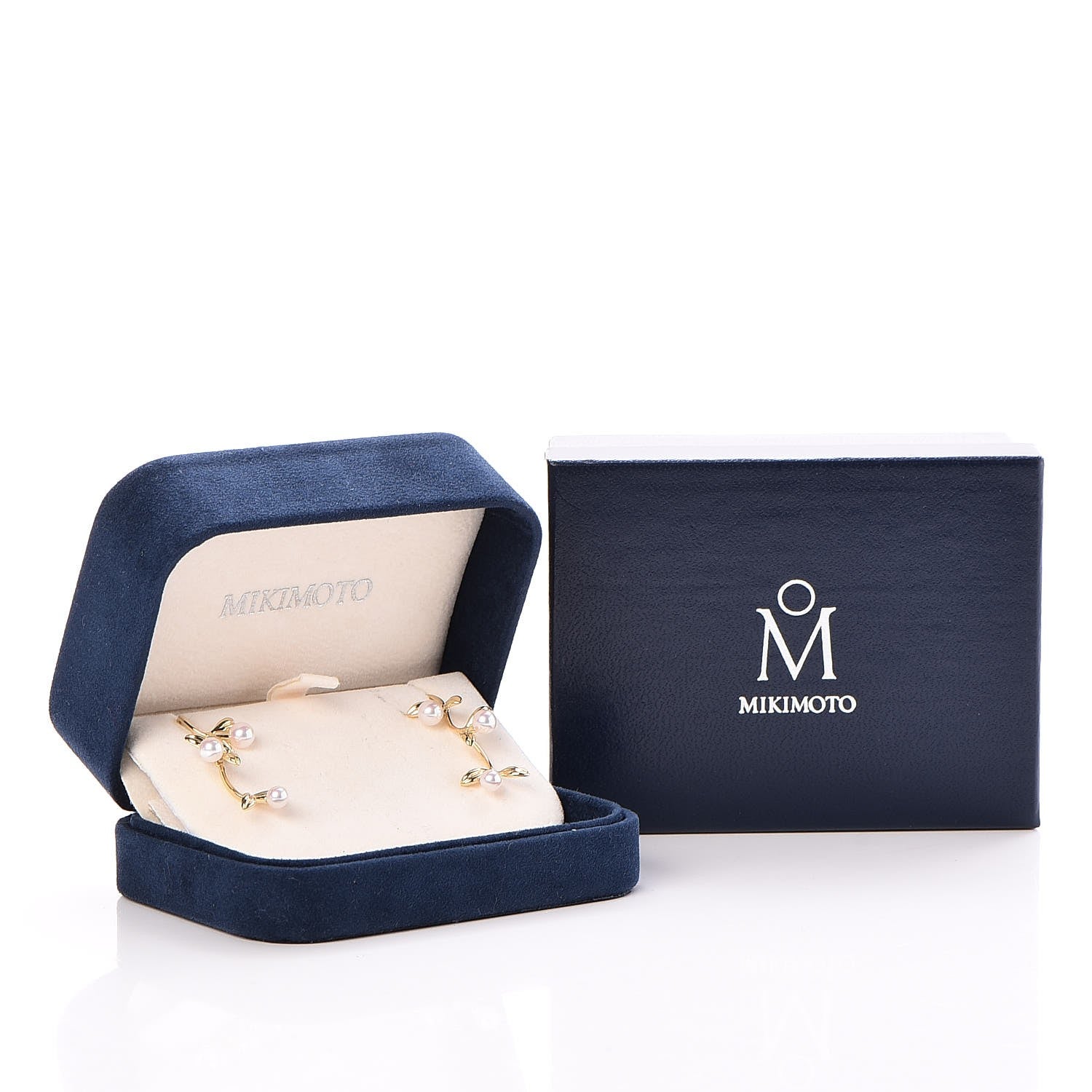 Mikimoto 18K Yellow Gold Akoya Pearl Olive Leaf Earrings 4 of 4