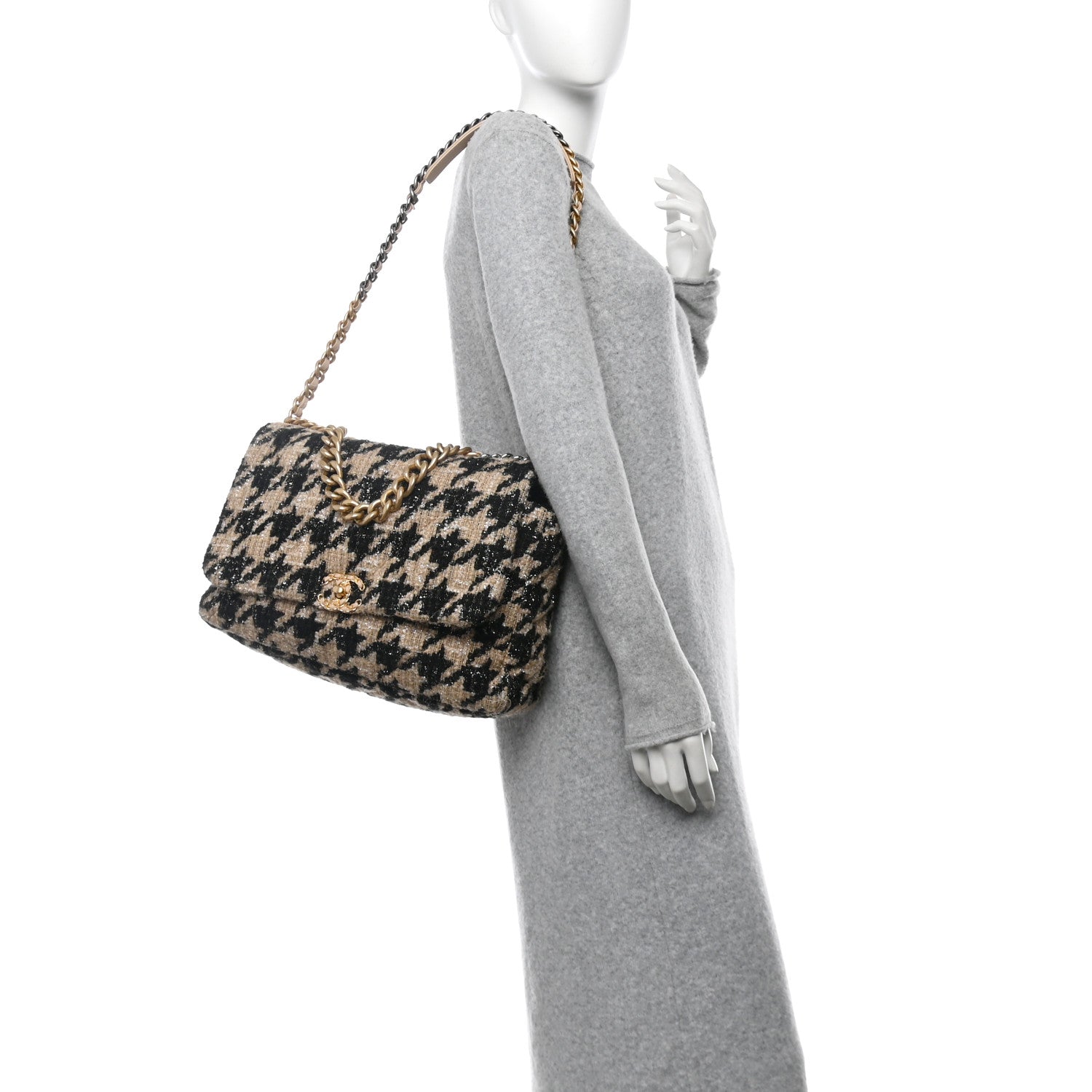 Chanel Tweed Maxi Chanel 19 Flap Beige Black 2 of 10