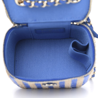 Chanel Raffia Jute Striped Mini Vanity Case With Chain Blue Beige 5 of 10