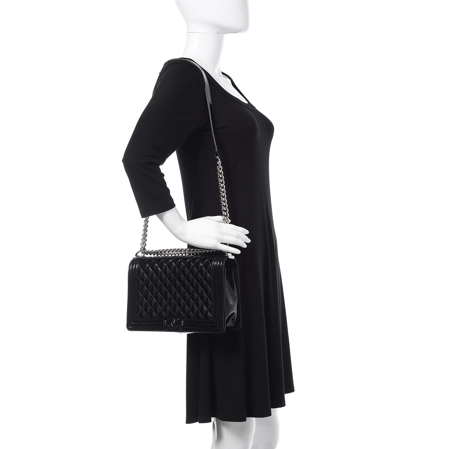 Chanel Patent Calfskin Quilted New Medium Plexiglass Boy Flap Black 2 of 11