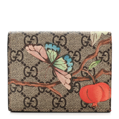 Gucci GG Supreme Monogram Tian Card Case Beige Multicolor Red 1 of 8
