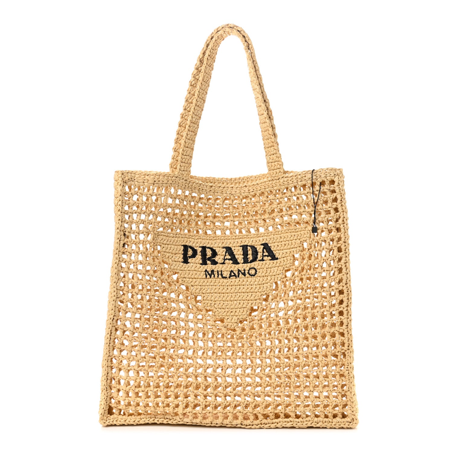 Prada Yarn Raffia Effect Crochet Logo Embroidered Tote Bag Naturale 1 of 9